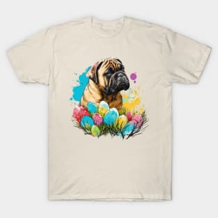 Bullmastiff Floral Easter Egg Watercolor Splatter Painting Dog Lover Pet Owner  Art T-Shirt